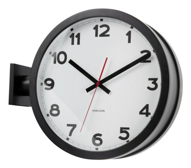 Karlsson Wanduhr New Classic Double – Ø 38 cm, schwarz, Aluminium