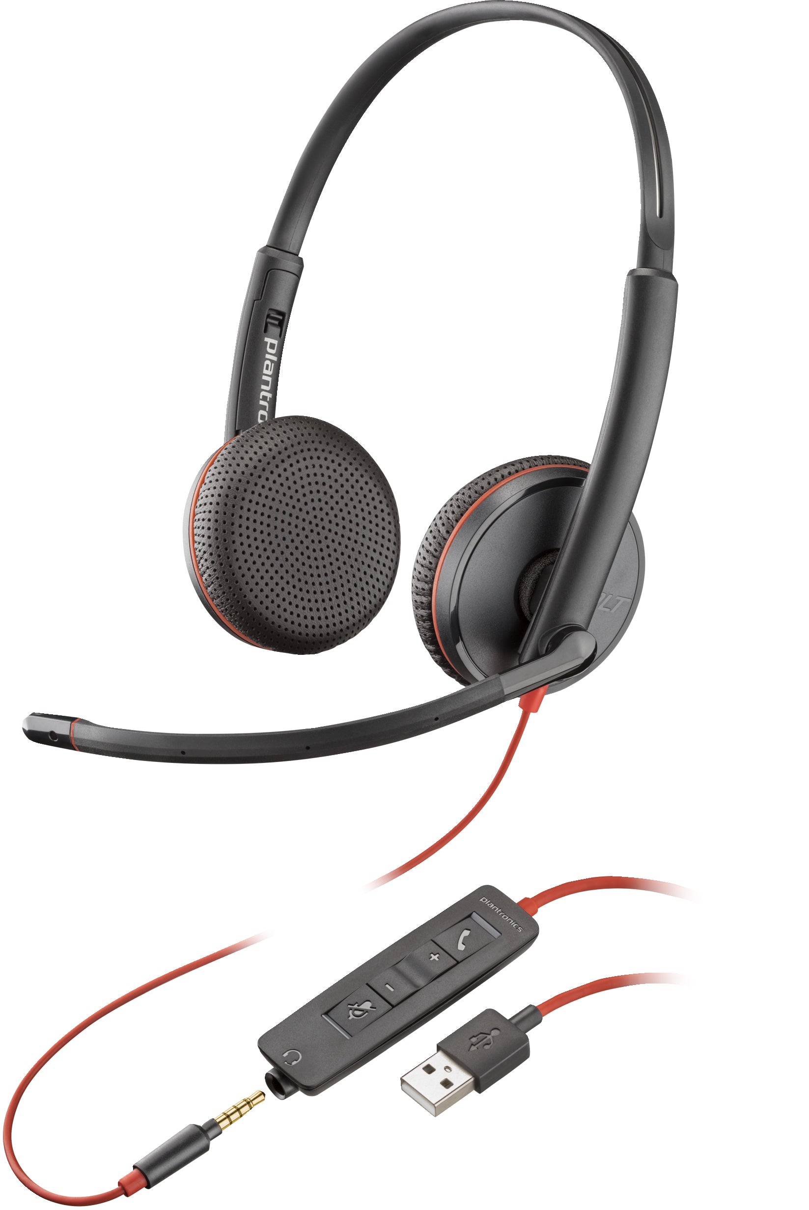 Poly Blackwire 3225 Office-Headset – On-Ear, Stereo, Kabel (USB-A + 3,5 mm Klinke), Schwarz