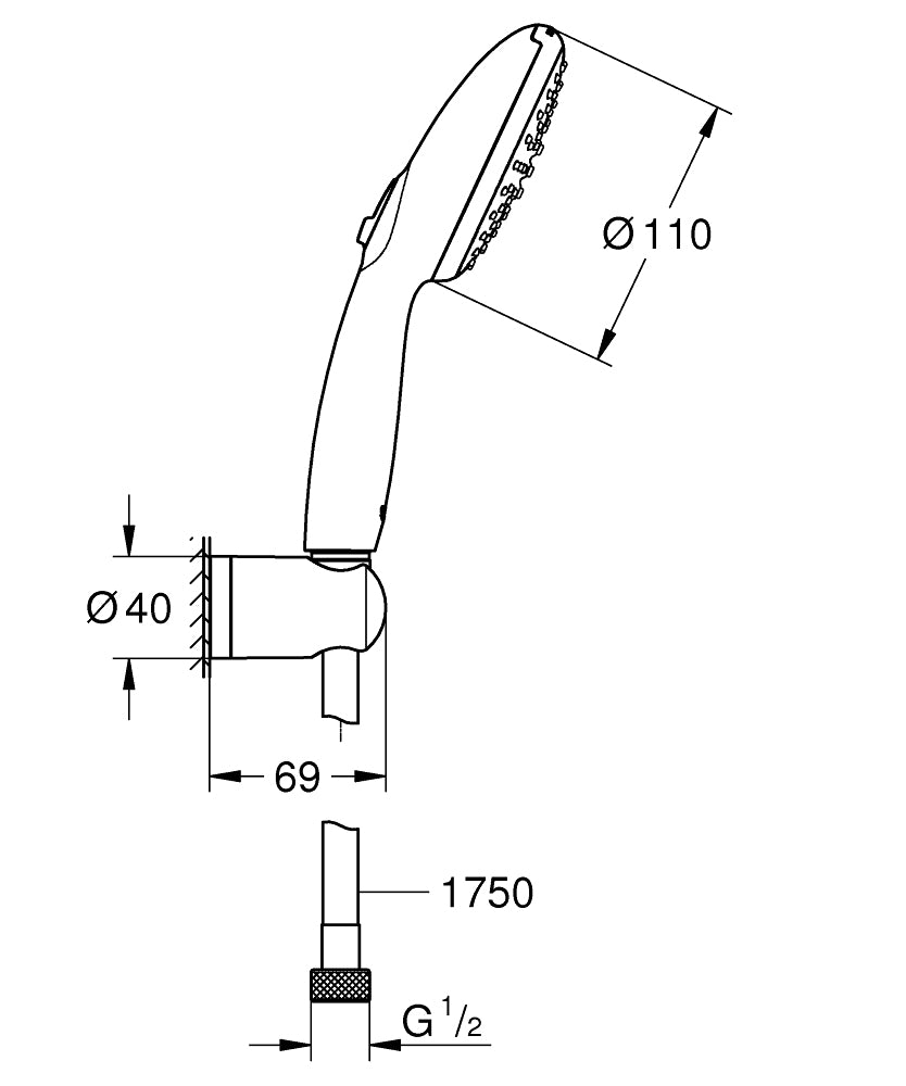 GROHE Handbrause Vitalio Start 110 – 9,3×20,9×23,7 cm, Metall, Schwarz matt