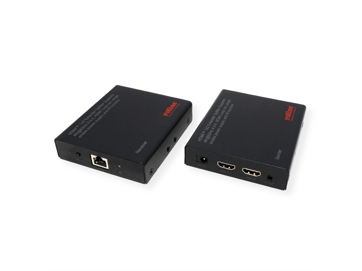 ROLINE HDMI Extender und Splitter – 4K (3840 × 2160) @ 60 Hz, 1 zu 2 HDMI, bis 70 m, HDR10/HLG – Schwarz