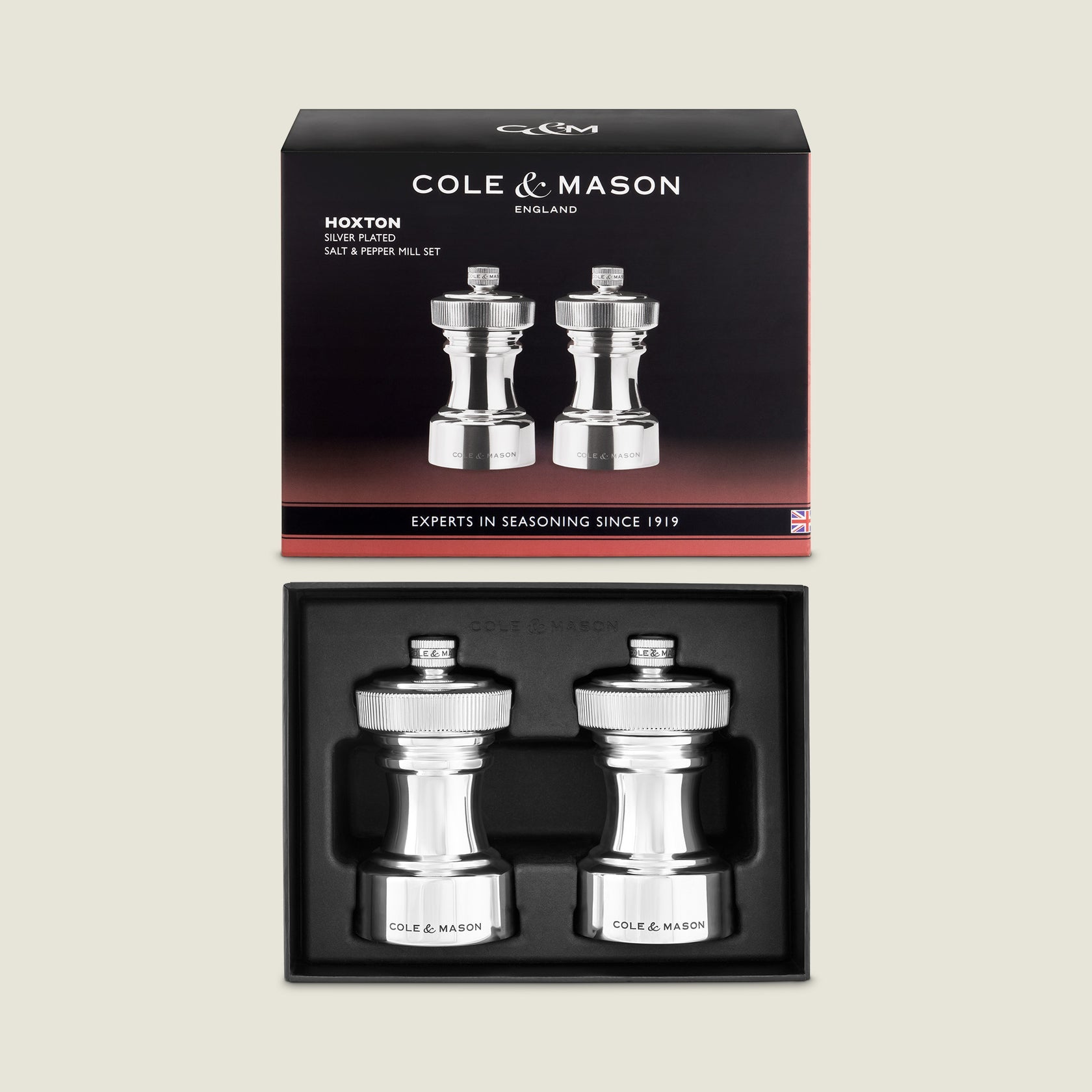 Cole & Mason Hoxton – Salz- und Pfeffermühle 2-teilig, Ø 5,5 × 10,4 cm, Edelstahl/Zamak, Silber