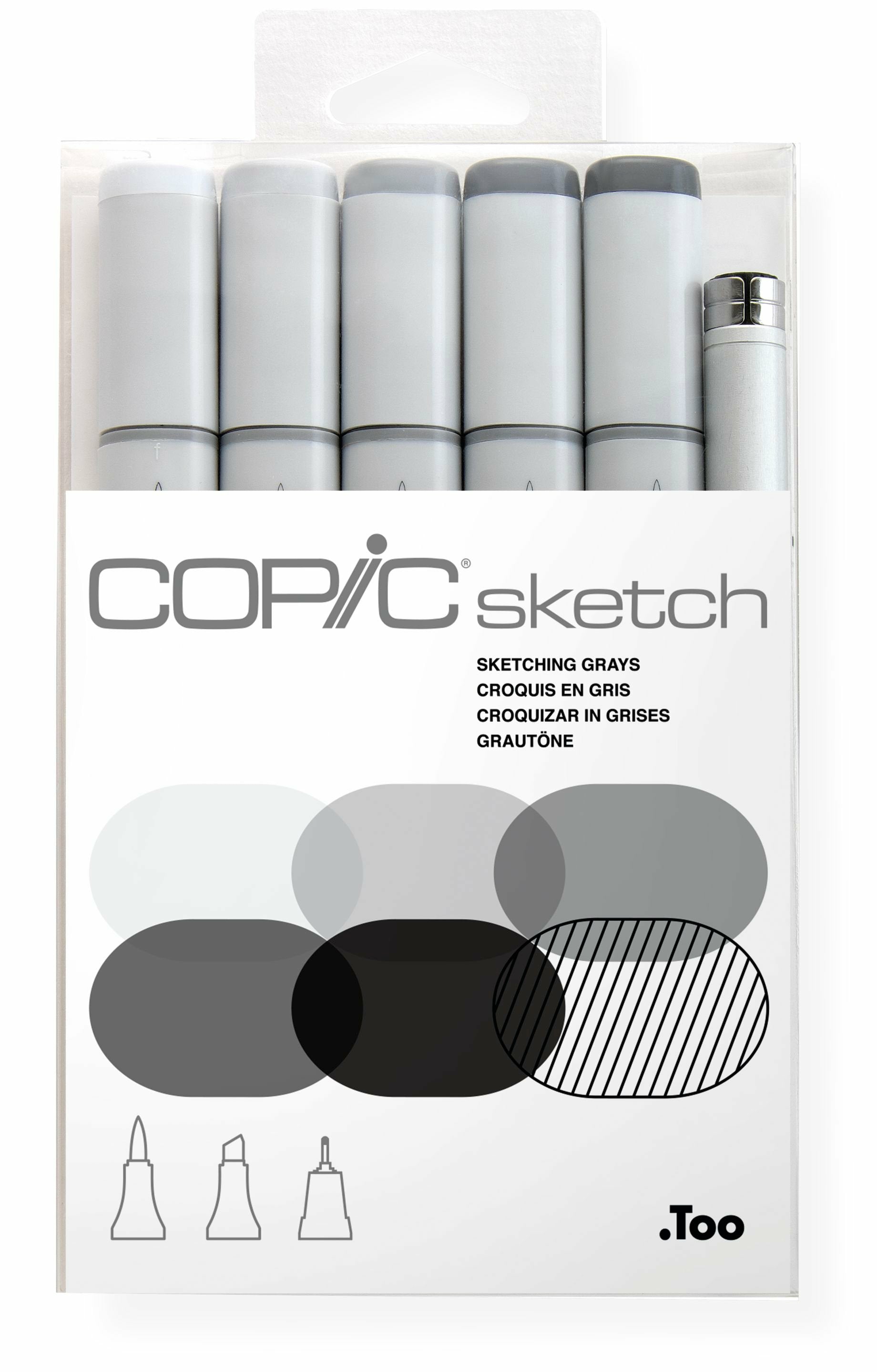 Copic Sketch Marker – Duo-Spitze Meissel/Bürste, Grau/Hellgrau, 6er Set