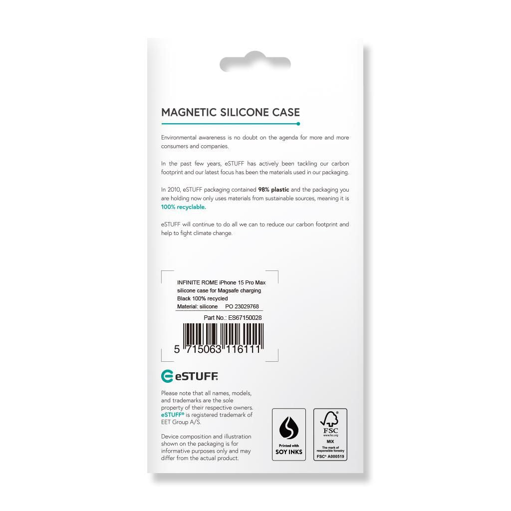 eSTUFF INFINITE (GRS) ROME Backcover – für Apple iPhone 15 Pro Max, MagSafe, PC+Silikon+Mikrofaser, Schwarz