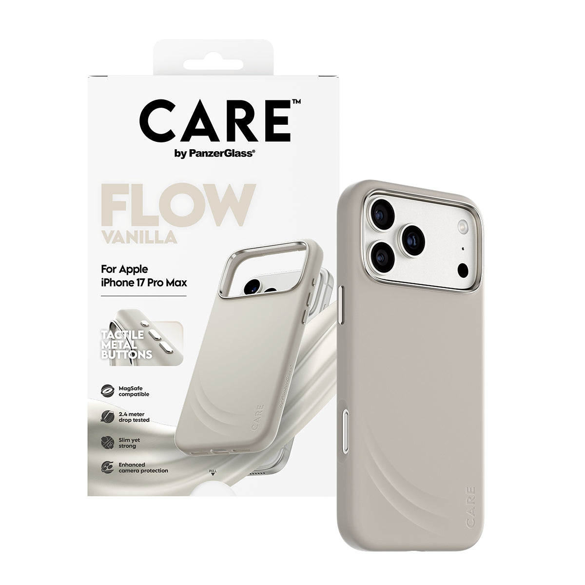 PanzerGlass Backcover Feature FLOW – für Apple iPhone 17 Pro Max – Vanilla – Silikon – MagSafe-kompatibel
