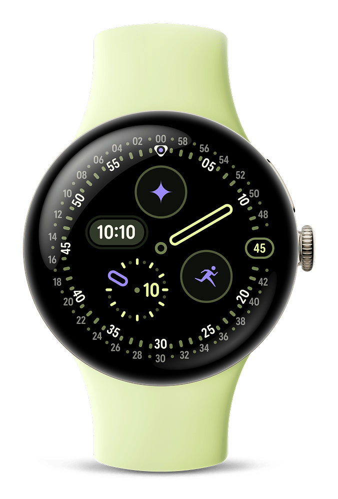 Google Pixel Watch 4 41 mm GPS + Cellular – Aluminium Gold, Sport Band, Grün, S/L, 50 m