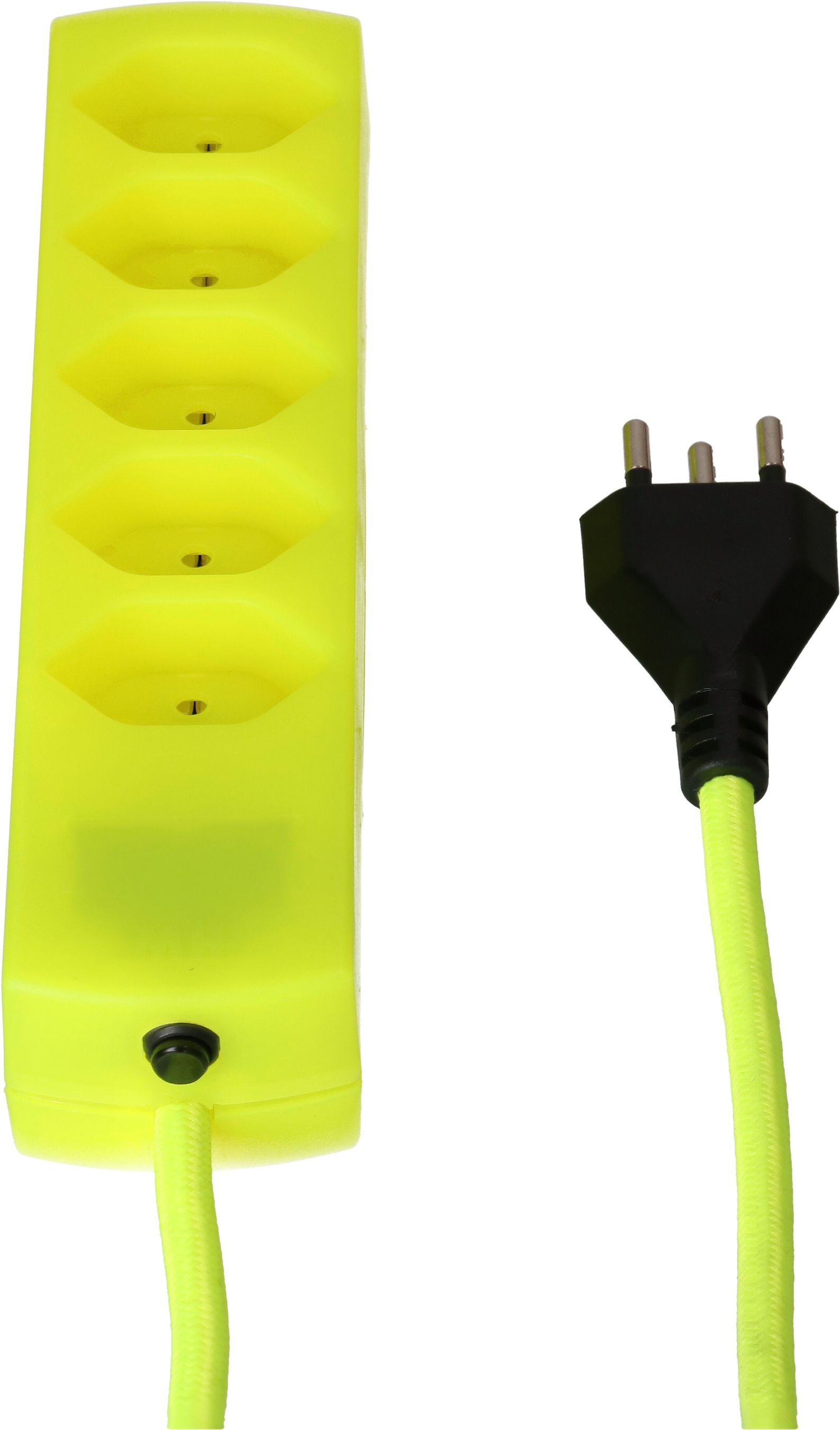 MaxTex Steckdosenleiste – 5× T13, 2 m, mit Schalter, Gelb/Neongelb