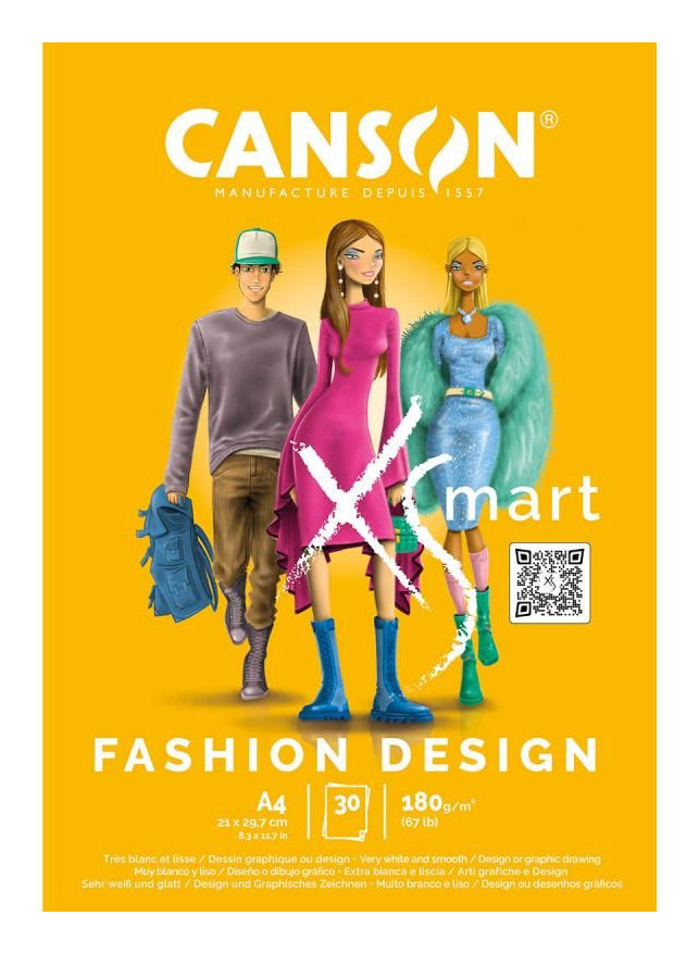 Canson Fashion Design Zeichenblock – A4, 180 g/m², farbig sortiert, blanko, 30 Blatt – FSC