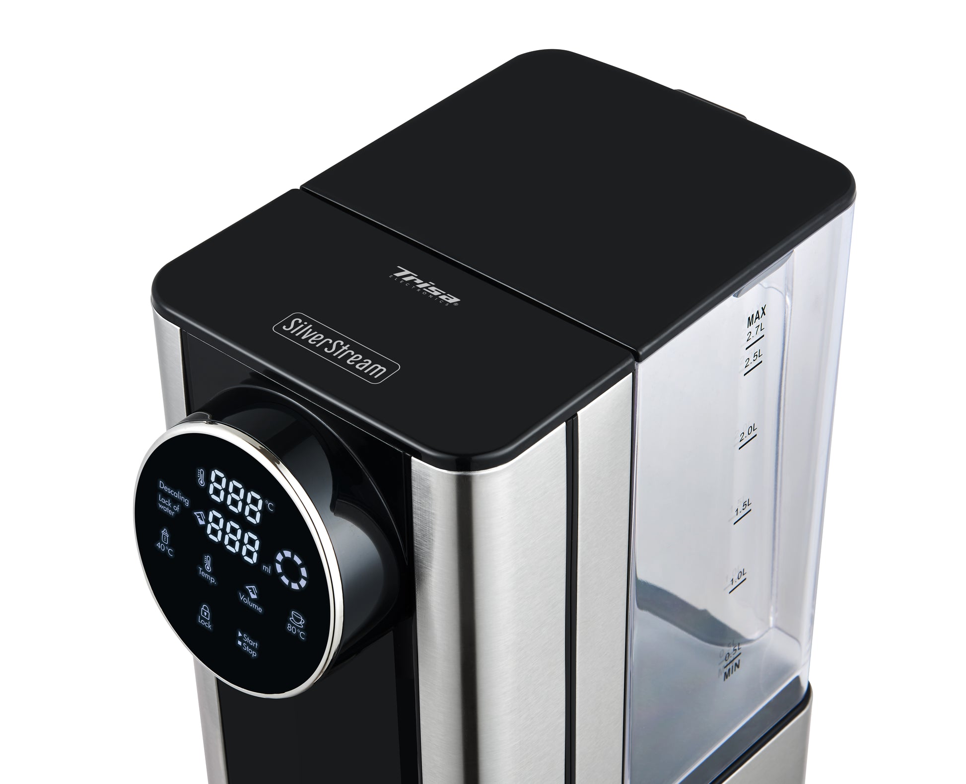 Trisa Silver Stream Wasserkocher – 2,7 l, mit Temperaturwahl, Edelstahl