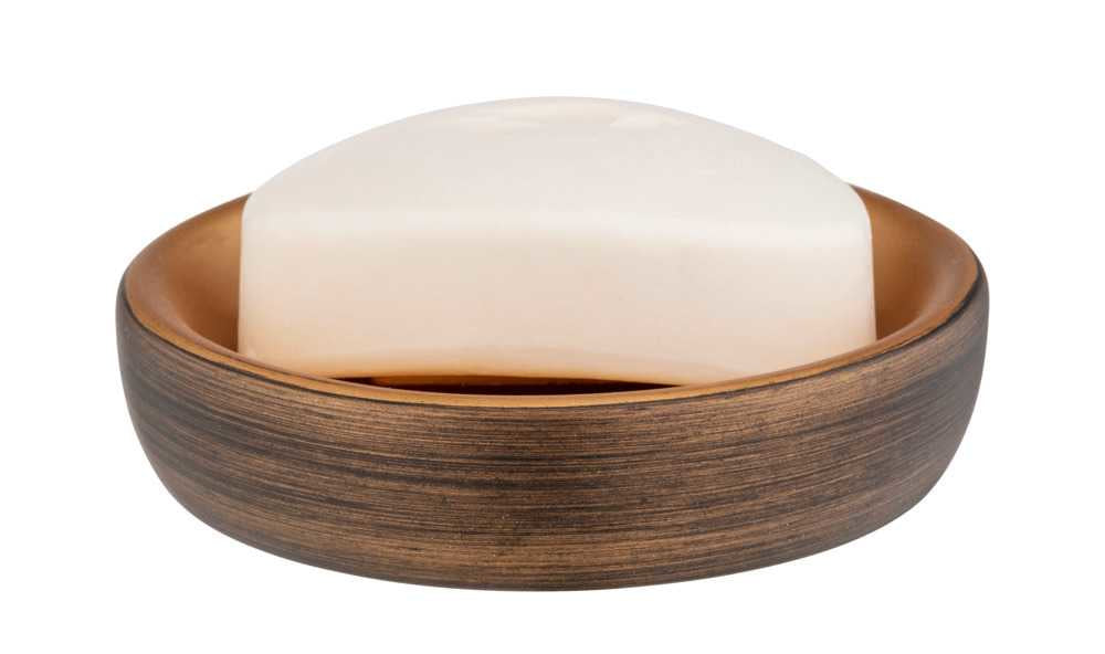 WENKO Seifenschale Palena – Ø10,5×2,5 cm, Kunststein/Polyresin, Bronze