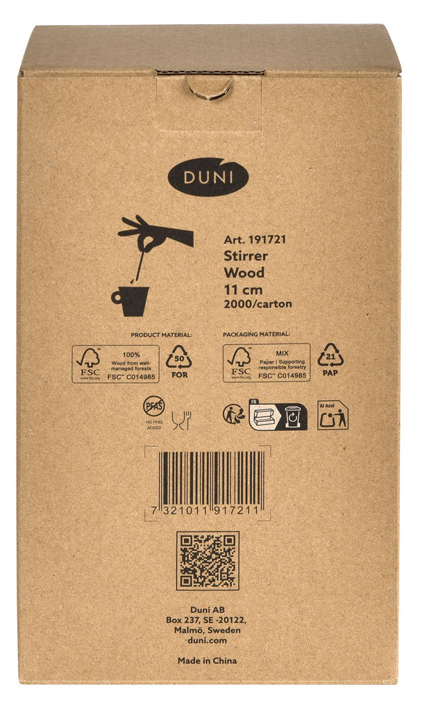 Duni Holzrührstäbchen – 11 cm, einzeln verpackt, braun, 2000 Stück