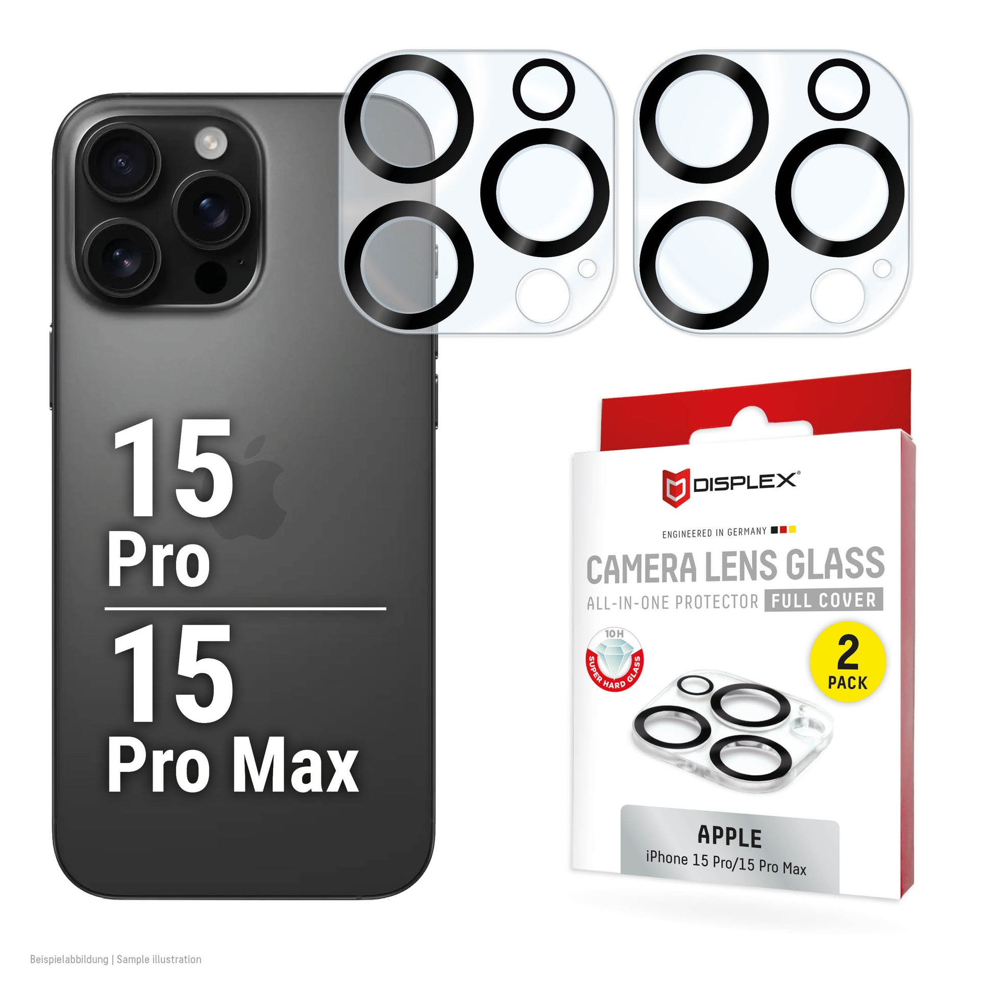 E.V.I. Kameralinsenschutz, 10H – für iPhone 15 Pro/15 Pro Max –  – Schwarz/Transparent
