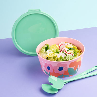 Koziol Salatschüssel Nora Blooms – 2,2 l, Ø 22,7 cm, H 9,5 cm, Kunststoff (biozirkulär), mit Deckel (grün)