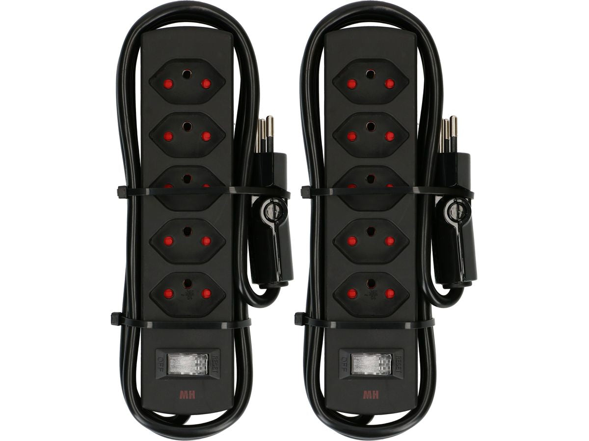 Max Hauri AG Max Hauri Steckdosenleiste – 5× T13, 2 m, mit Schalter, IP20, schwarz, 2er-Set