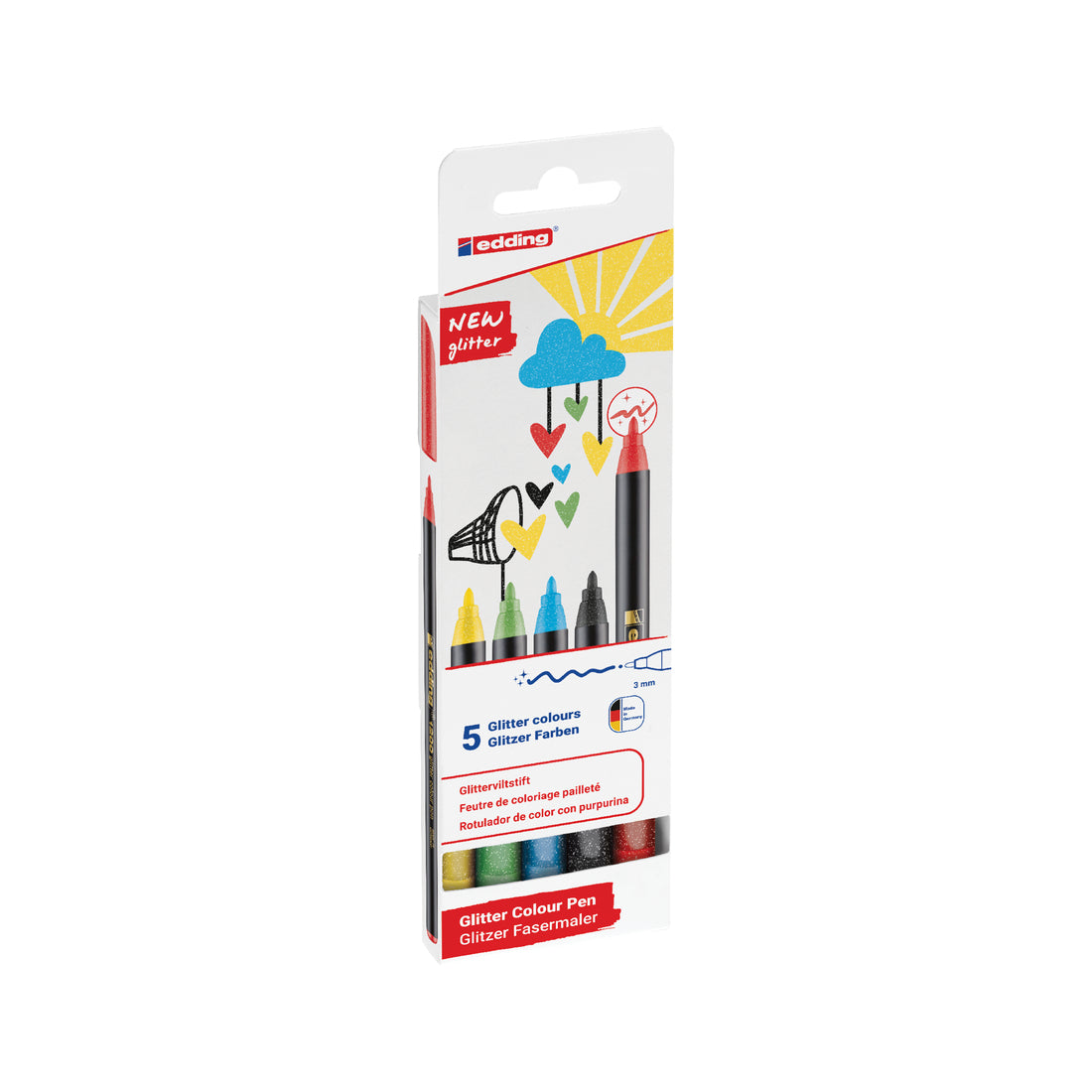 Edding Filzstifte, Strichbreite 3 mm, 5 Farben