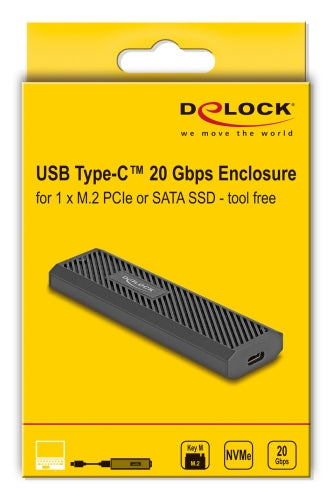 DeLOCK 42031 – 1-Bay SSD-Gehäuse (M.2) – USB 3.2 Gen 2x2 (20 Gbit/s), USB-C – für M.2 NVMe (PCIe) und M.2 SATA
