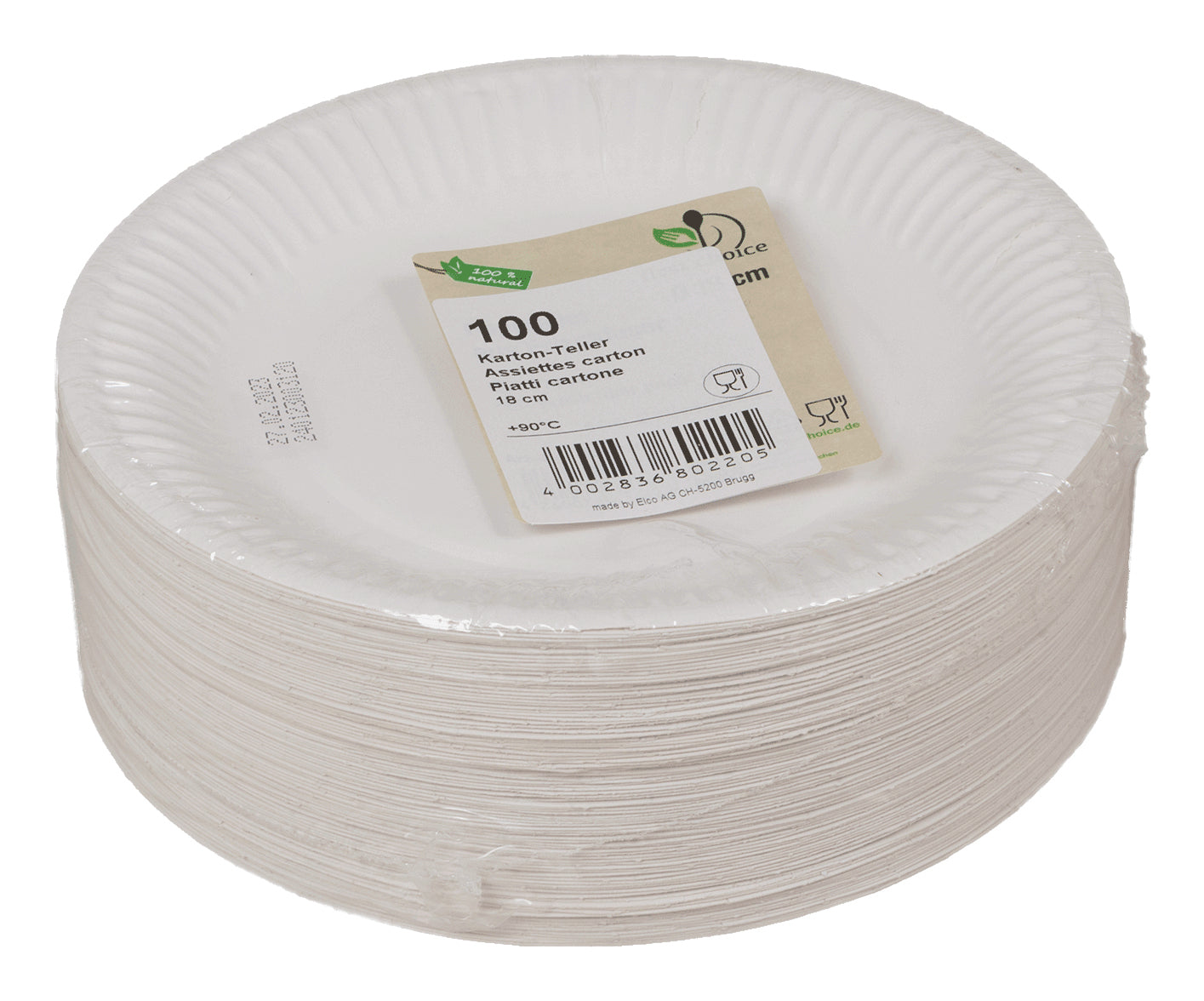 Elco Teller, Papier/Karton, rund – Ø 18 cm – weiss – 100 Stk.