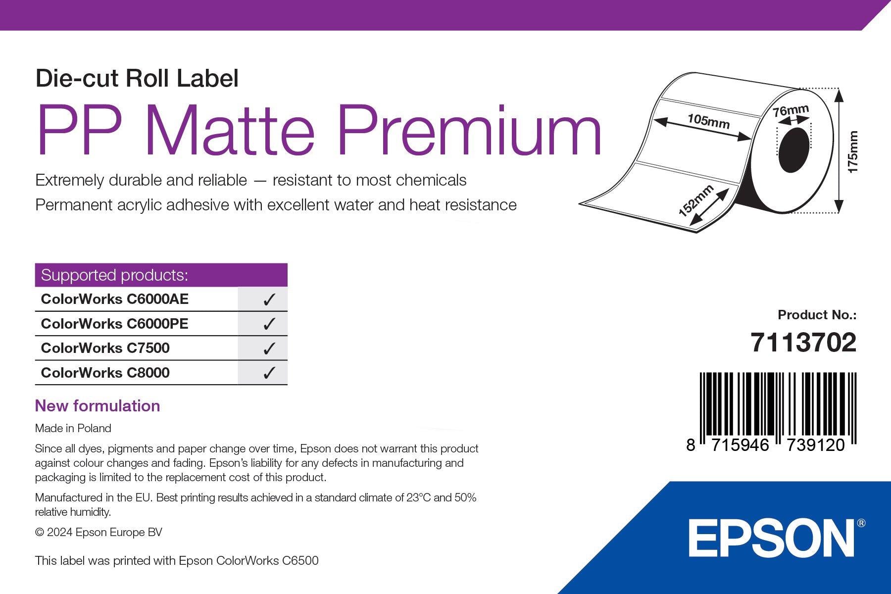 Epson Etikettenrolle, 105 mm × 152 mm, PP (matt), 800 Etiketten