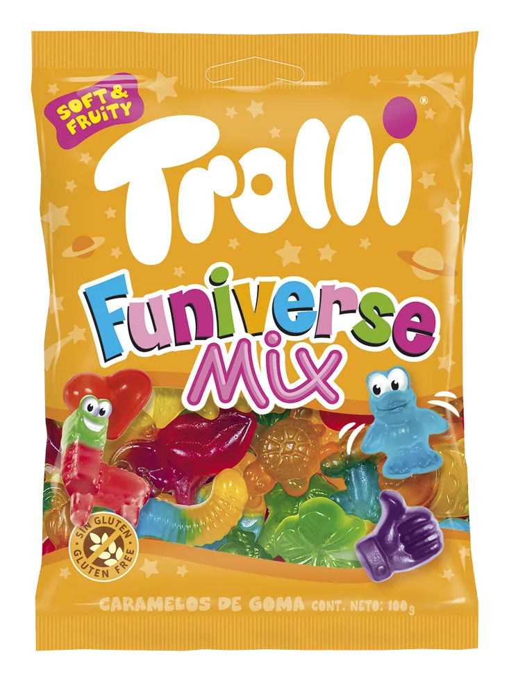 Trolli Funiverse Mix Gummibonbons, Mix (Apfel, Zitrone, Orange, Himbeere, Erdbeere) – 100 g