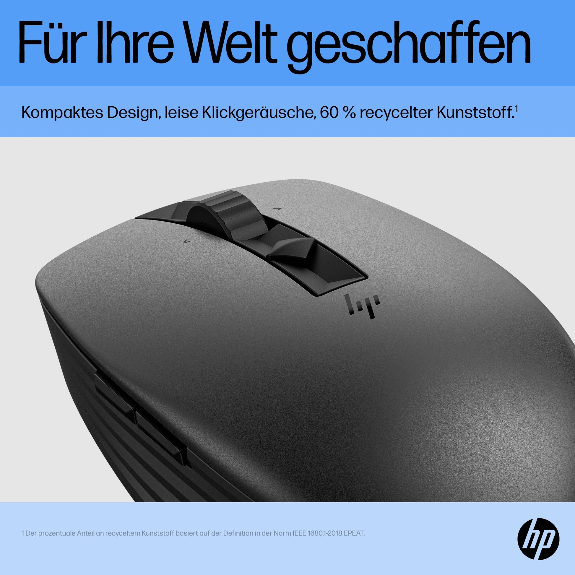 HP 710 Maus – kabellos, 3'000 dpi, 7 Tasten, beidhändig, wiederaufladbar, Silent-Tasten, schwarz