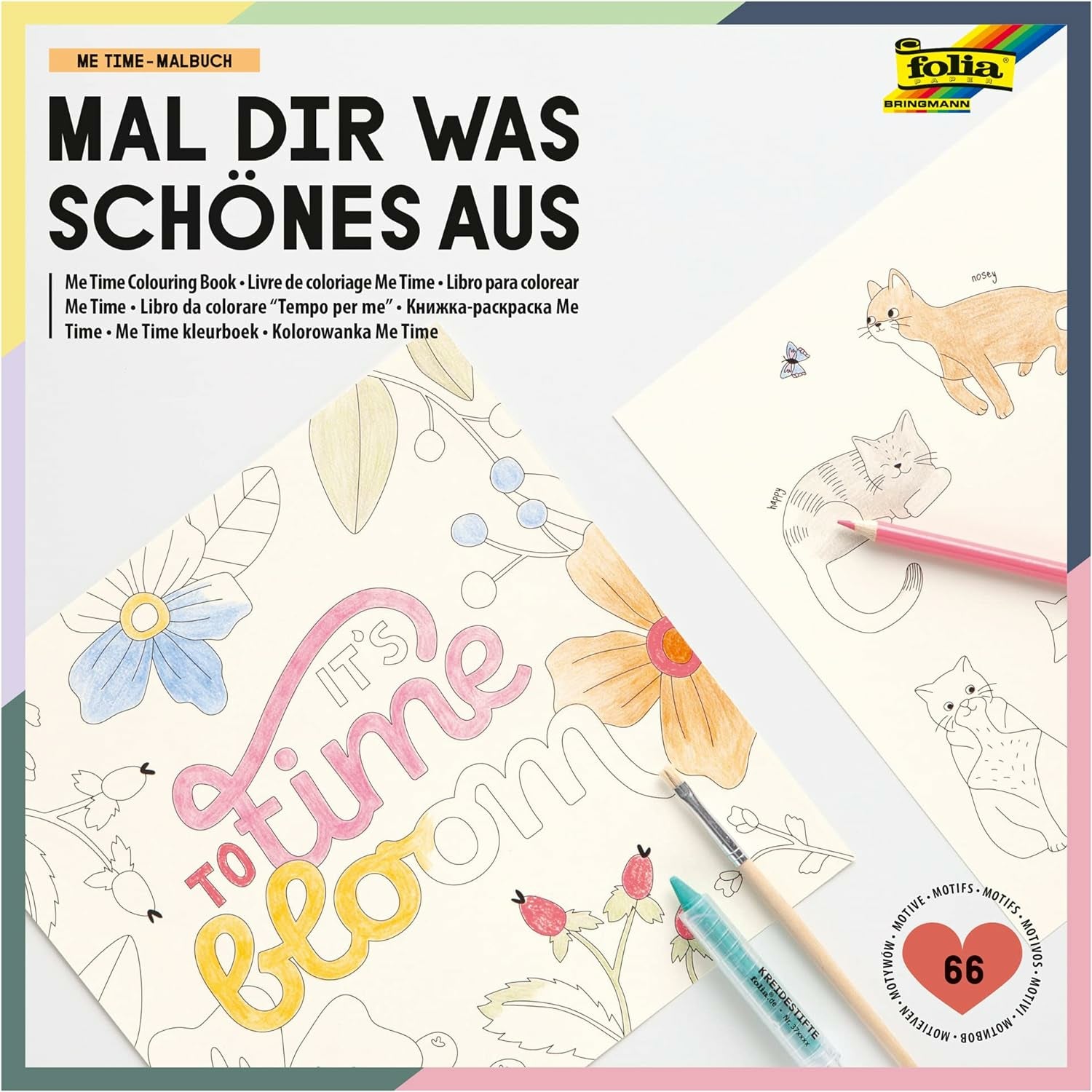 Folia Me Time Malbuch, Zeichenpapier, 23 × 23 cm, Mehrfarbig