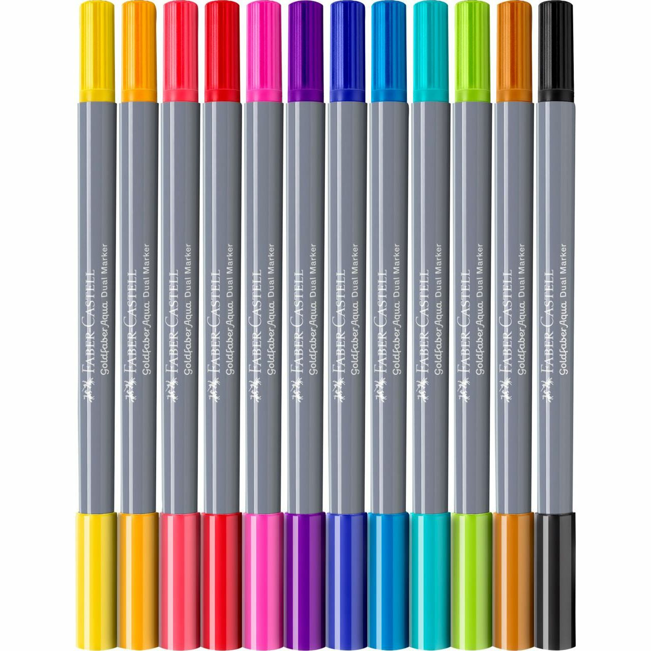 Faber-Castell Goldfaber Pinselstift, Doppelspitze – Pinsel + Feine Spitze, 0,6 mm, wasservermalbar, 12 Farben