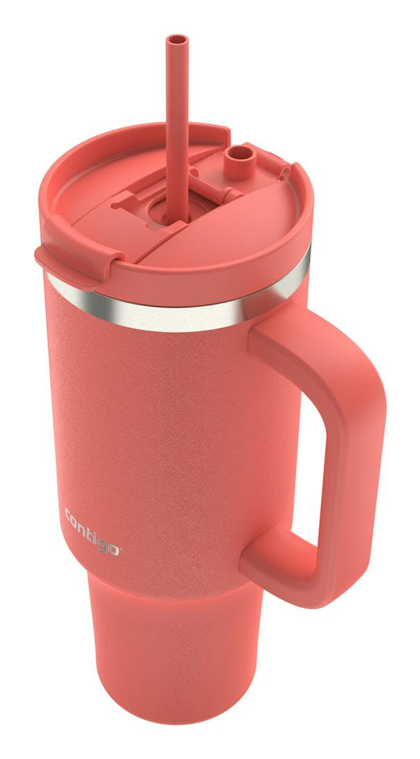 CONTIGO Thermobecher 1,2 l – doppelwandig, Edelstahl, mit Strohhalm, Koralle