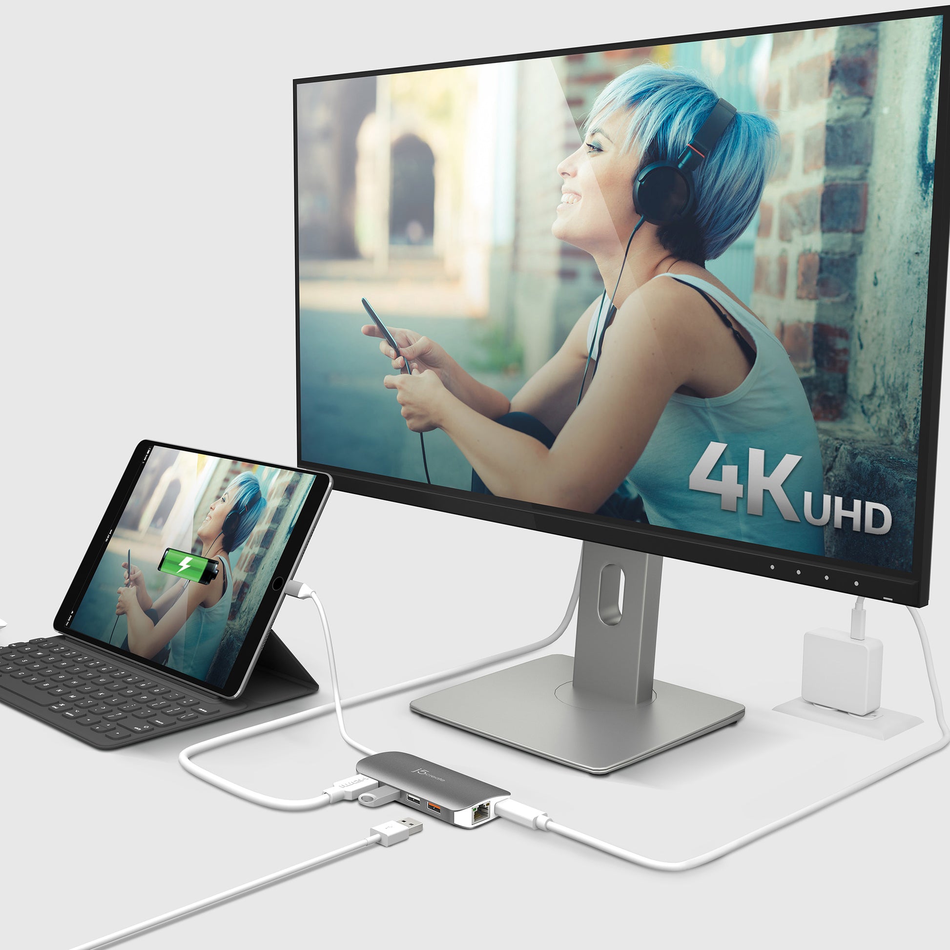 j5create JCD383-N Multiport-Adapter – USB-C, 1× HDMI, 3× USB-A, GbE, SD/microSD, für Windows/Mac