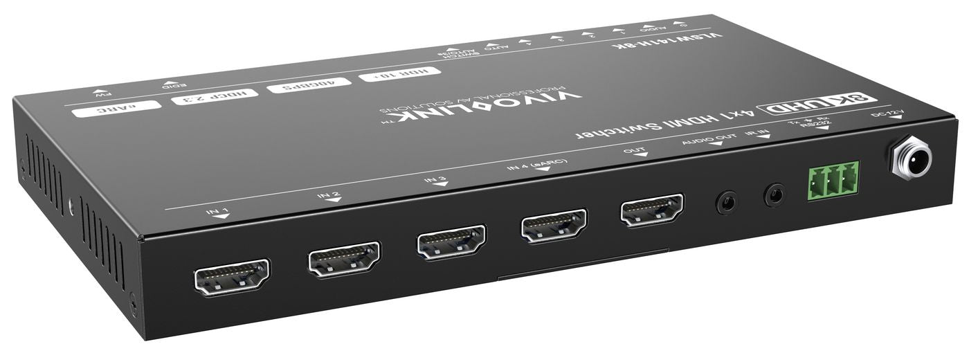 Vivolink HDMI-Switch 4×1, 8K@60 Hz, eARC, Analoger Audio-De-Embedder, RS-232