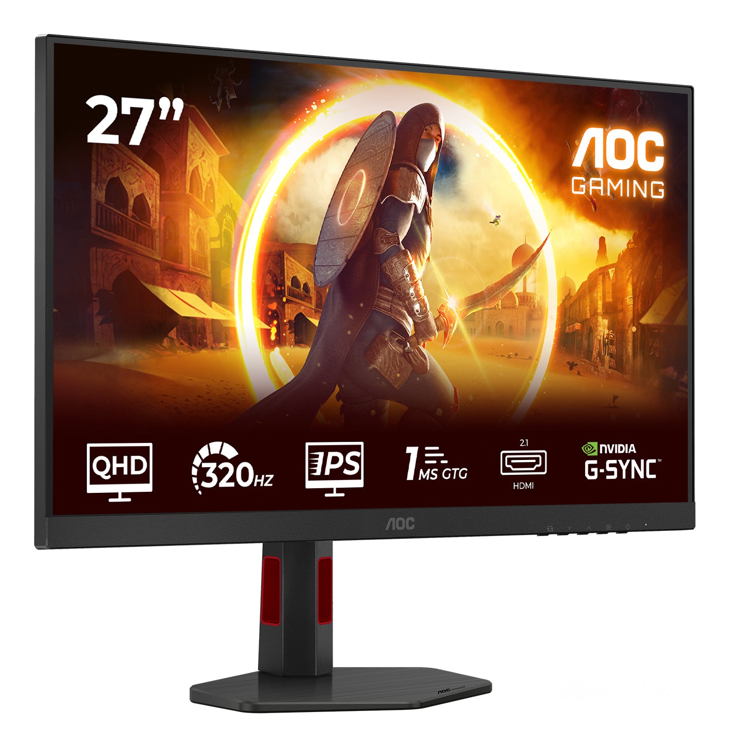 AOC Q27G4SRU – Monitor, 27", 2560 × 1440 (WQHD), IPS, 180 Hz, 450 cd/m², FreeSync, VESA 100 × 100, Schwarz