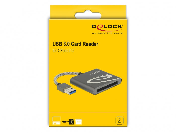 DeLOCK USB-Kartenleser USB 3.2 Gen 1 (5 Gbit/s) – CFast 2.0, XQD – 0,8 m – Aluminiumgehäuse – Grau