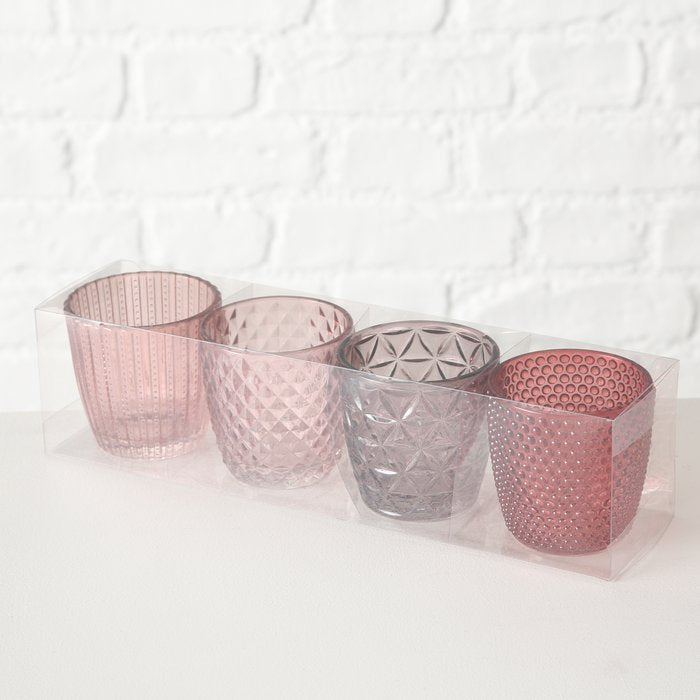 Boltze Windlicht Marilu – Glas, Rosa – Ø 7,5 × 7,5 cm – 4-teilig