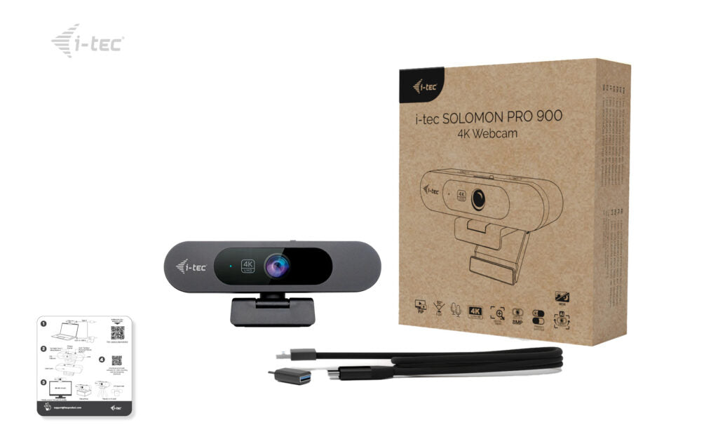 i-tec SOLOMON PRO 900 Webcam – 4K Ultra HD, 30 fps, Autofokus, USB-C, Sichtschutz – Schwarz