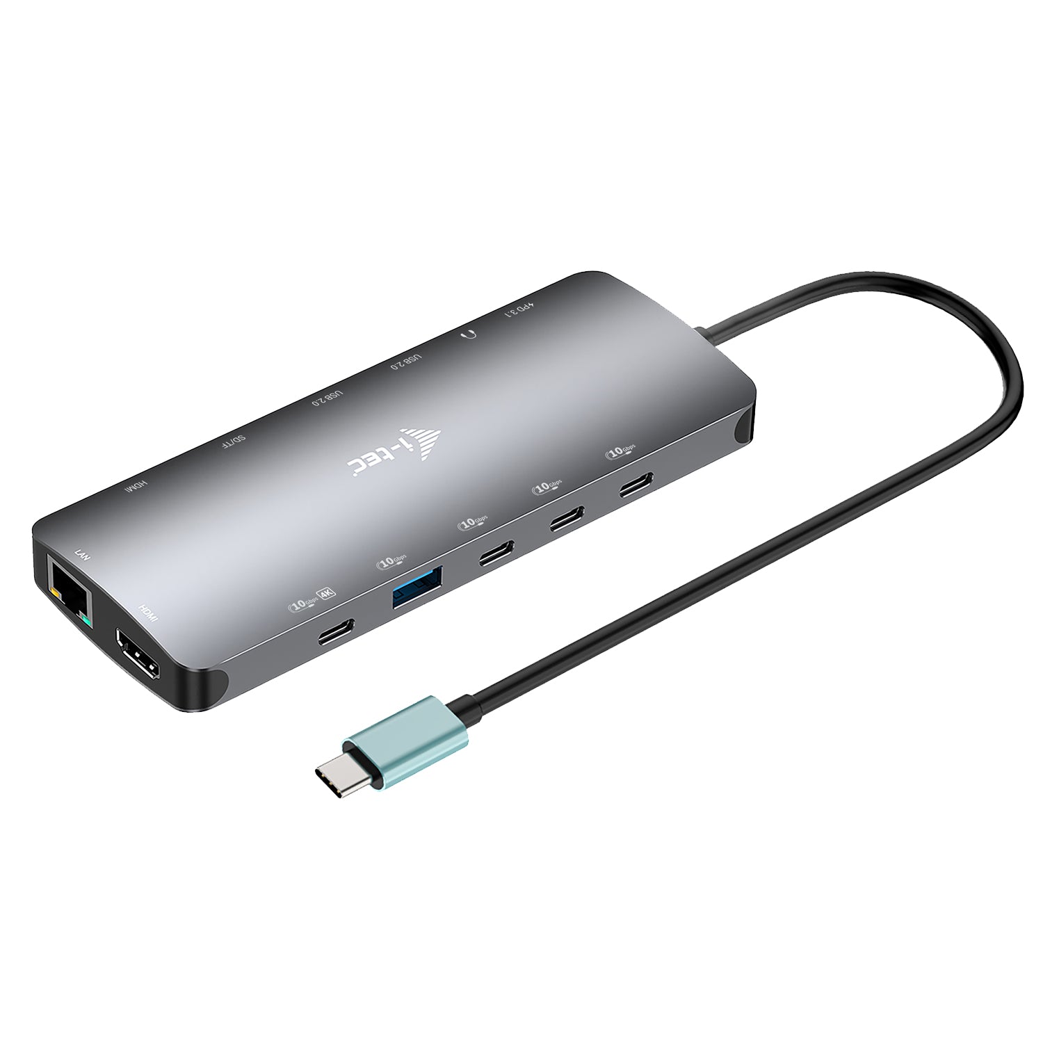 i-tec Metal Nano Dockingstation – USB-C, 2× HDMI, 1× DP, 3× USB-A, 5× USB-C, 140 W PD, GbE, SD/microSD, 3,5 mm