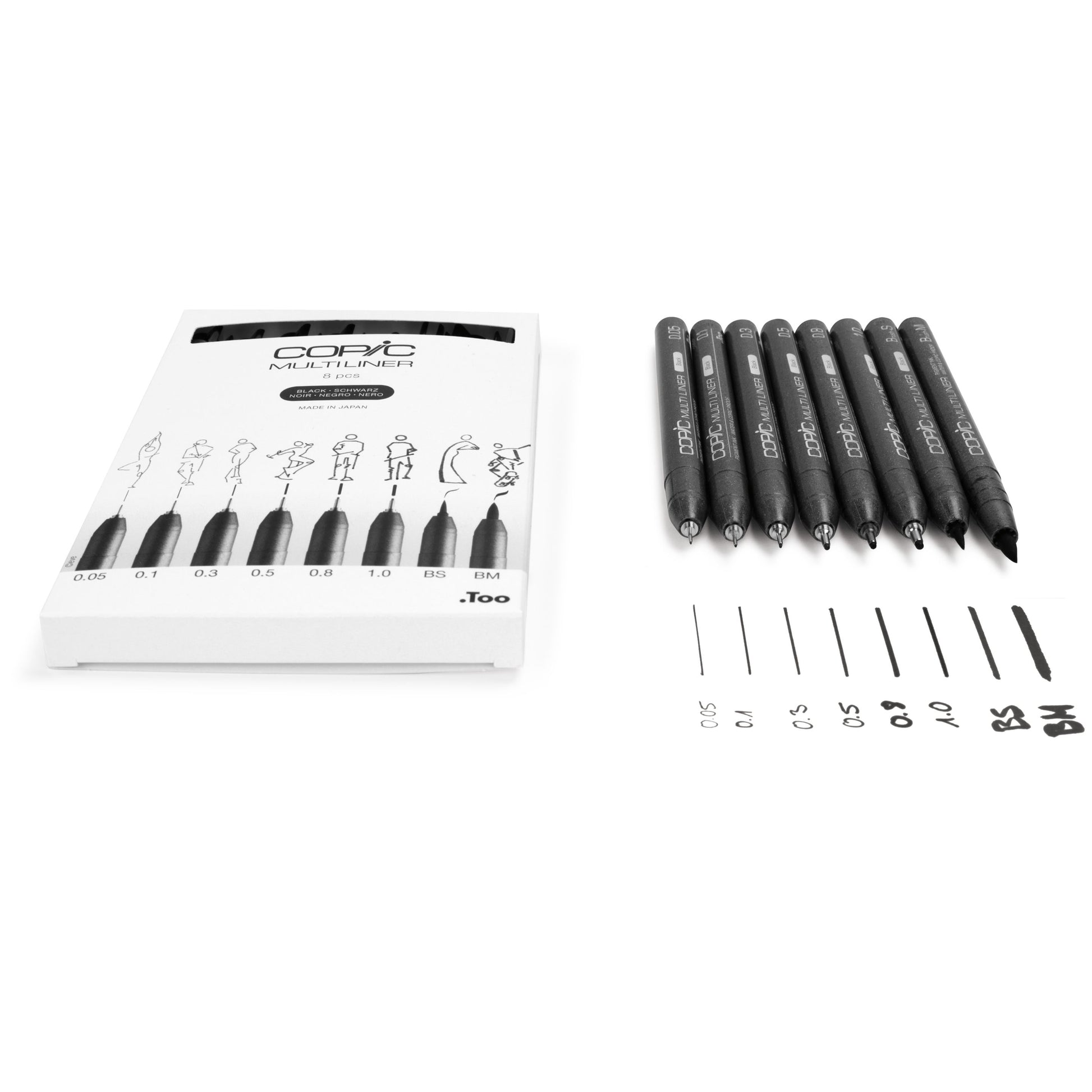Copic Multiliner 2207510 Fineliner – 8er-Set – schwarz – wasserfest – für Copic Marker