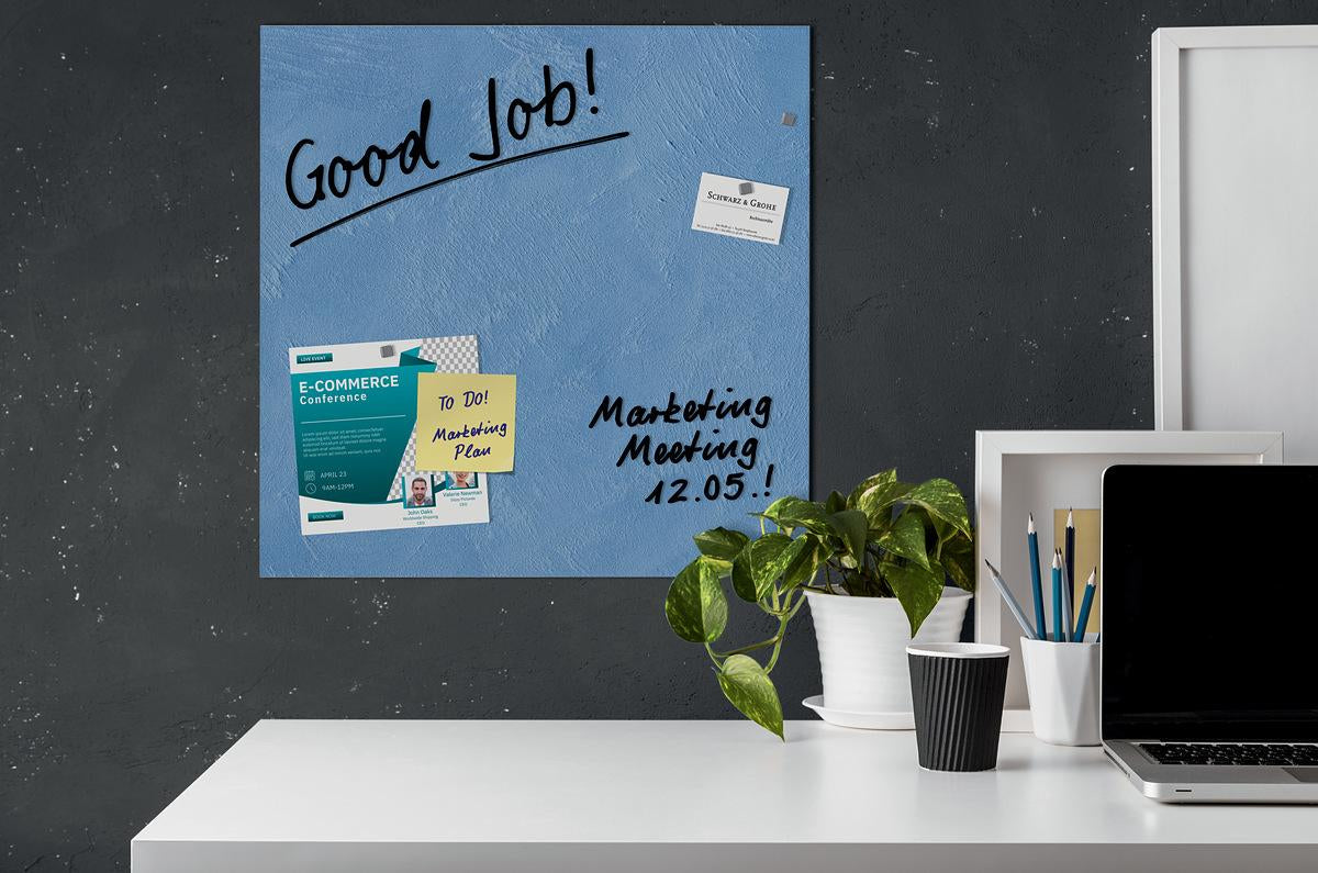 Sigel Whiteboard – 48 × 48 cm, Glas, magnetisch, Wandmontage, inkl. SuperDym Magnetwürfel, Montagesatz
