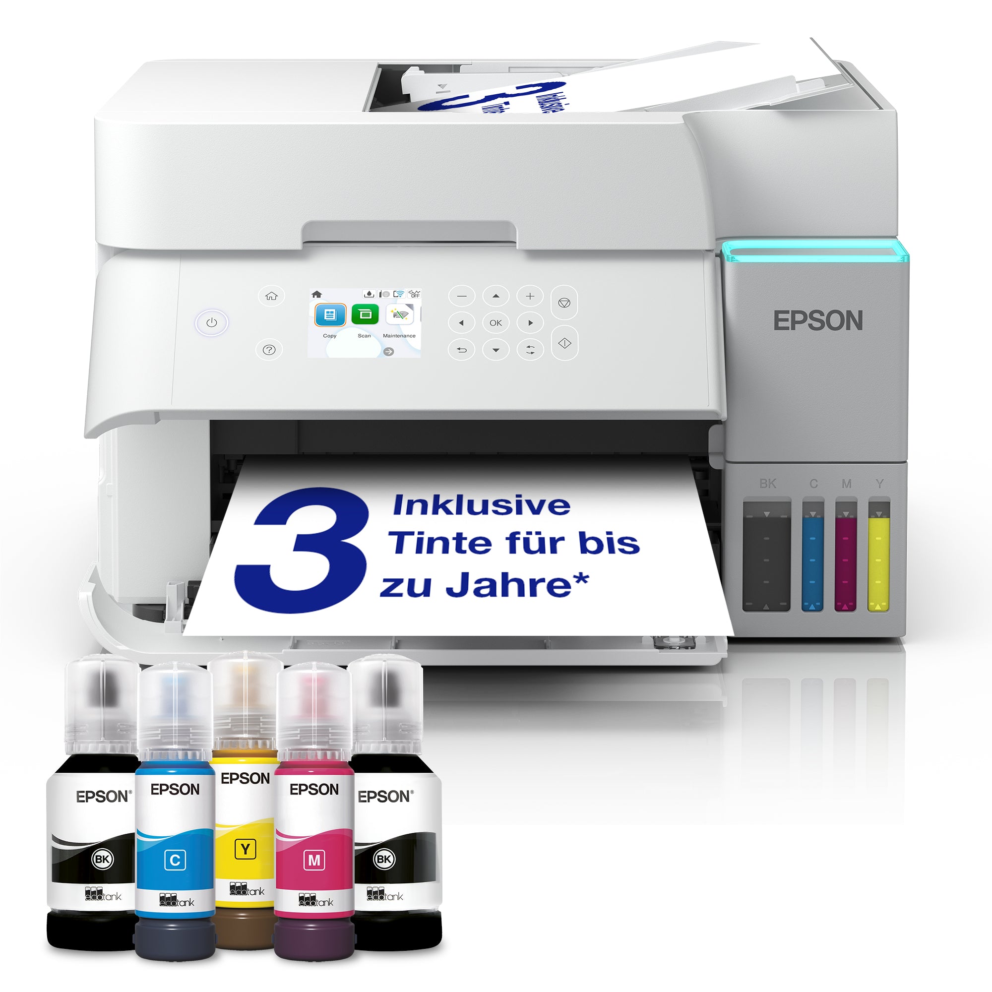 Epson EcoTank ET-3956 – Farbtintenstrahl-Multifunktionsdrucker, A4, 3-in-1, Duplex, ADF, WLAN/LAN, AirPrint
