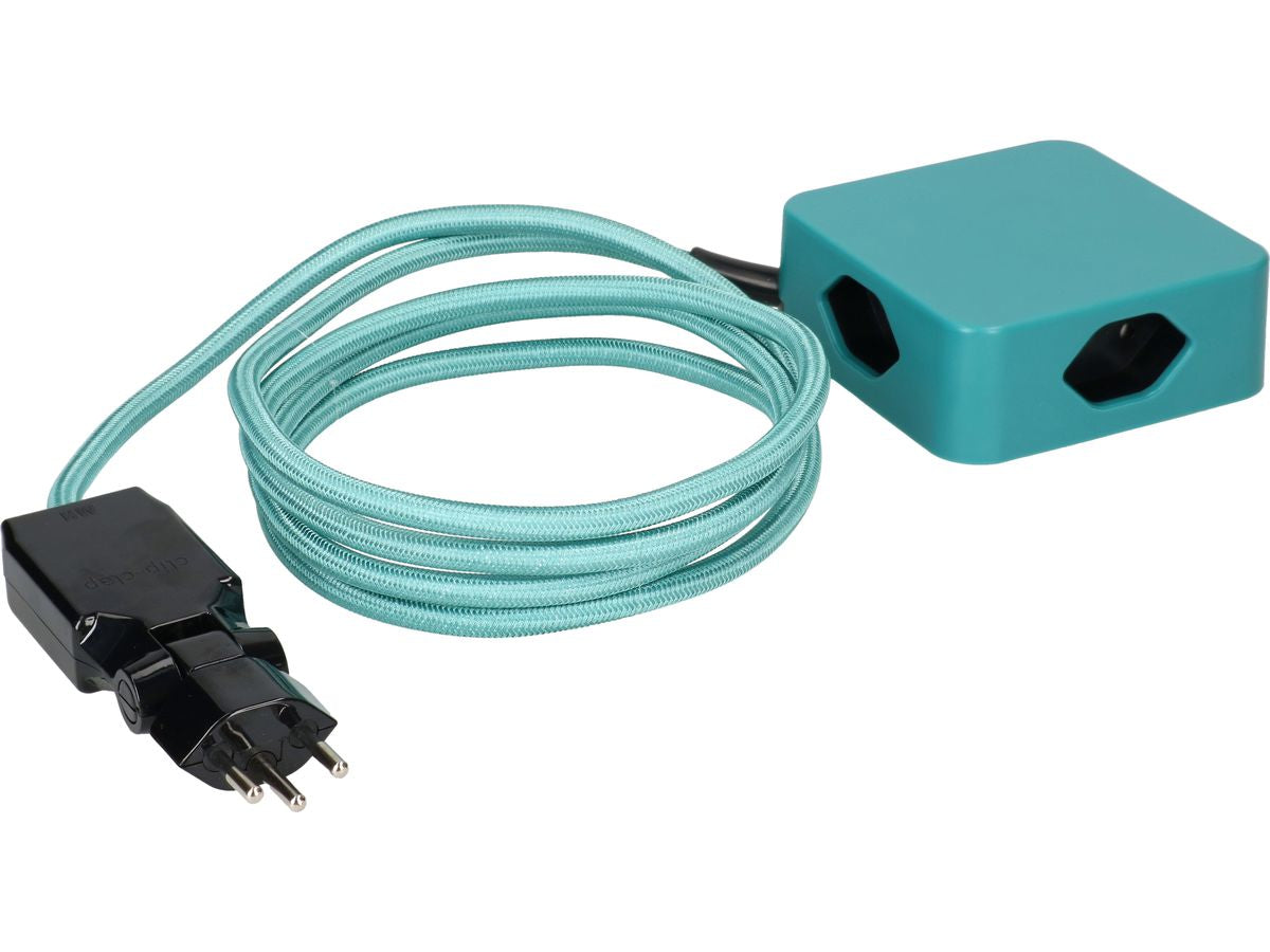 MaxTex Cube Steckdosenleiste, 4×T13, 2 m, Magnet, Eingang T12, IP20 – Schwarz/Türkis