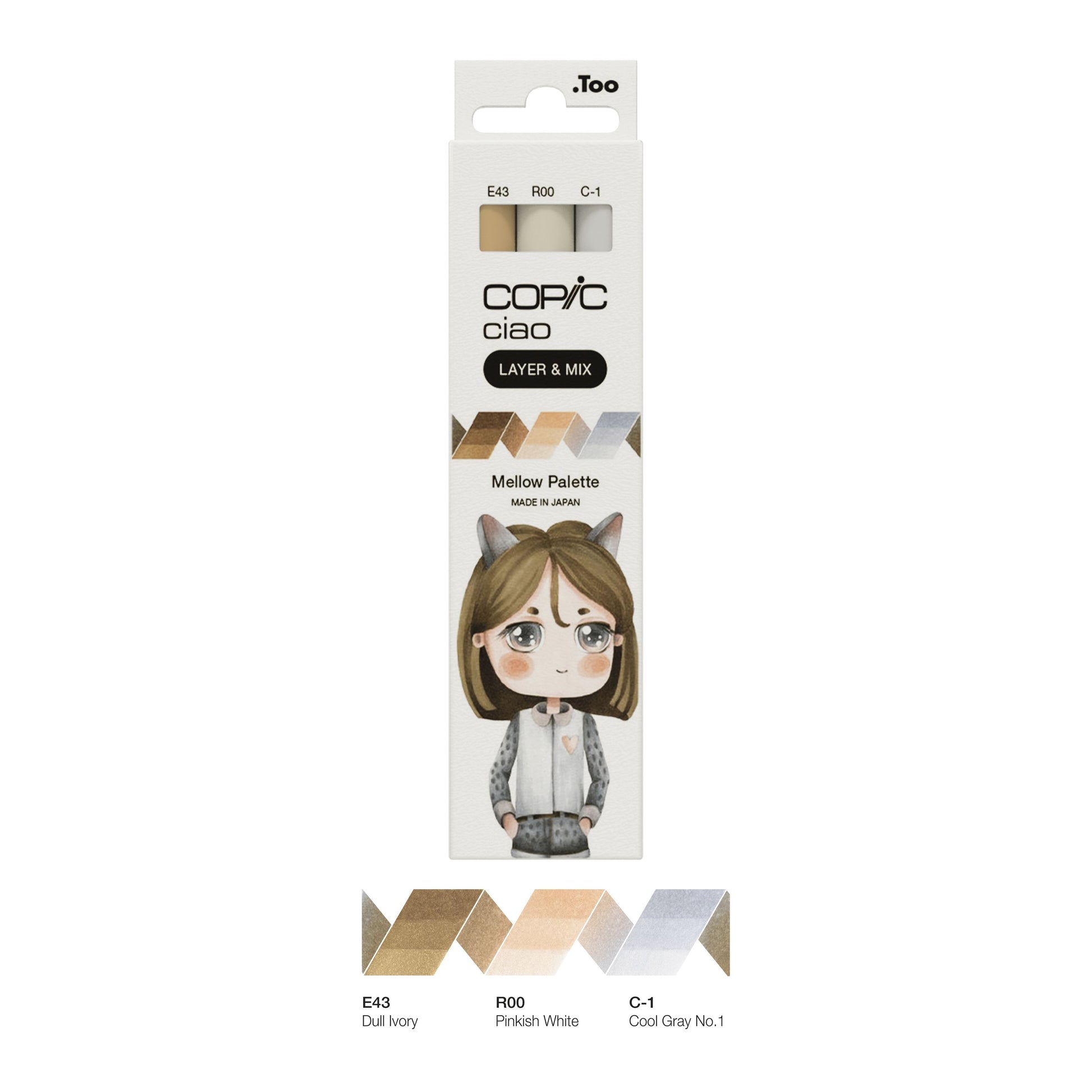 Copic Ciao Pinselstift, Doppelspitze, Meissel- und Pinselspitze – alkoholbasiert, 3 Farben