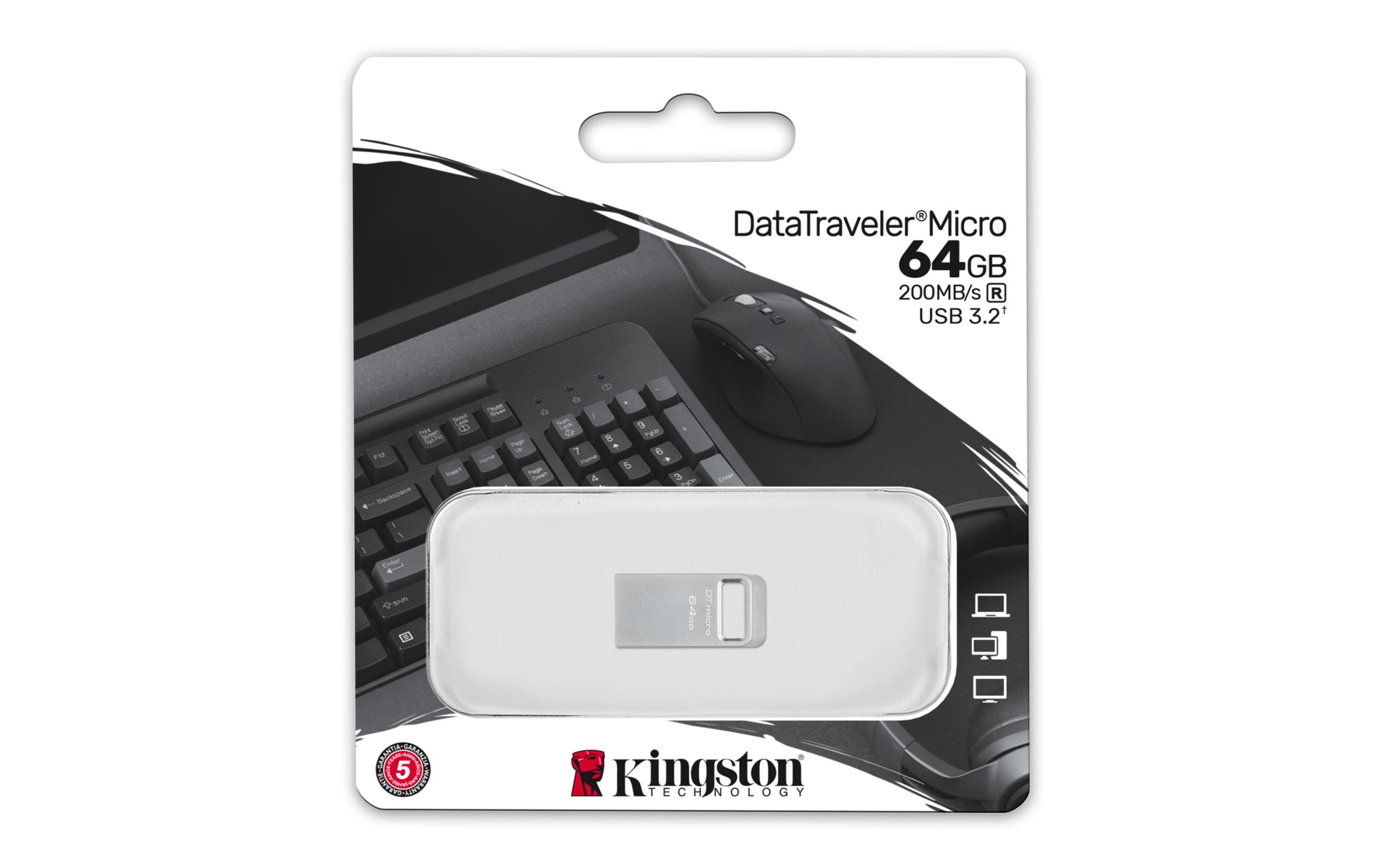 Kingston Technology Kingston DT Micro USB-Stick – 64 GB, USB 3.2 Gen 1, 200 MB/s, Metall