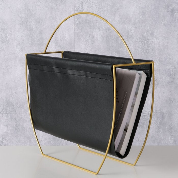 Boltze Rulana Zeitschriftenständer – Metall/Polyurethan – Gold – 400 × 140 × 405 mm