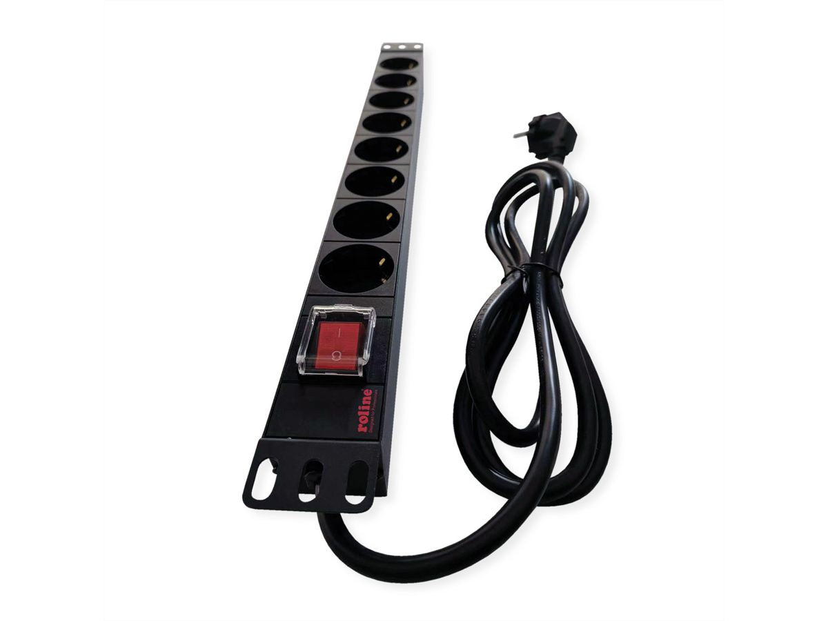 ROLINE Rack-PDU – 1U, 8× Schuko (Typ E/F), 2 m, mit Schalter, 250 V/16 A, schwarz