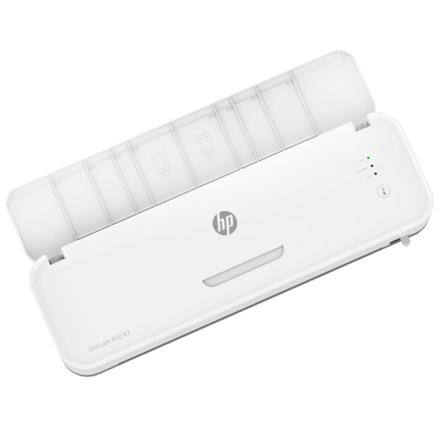 HP OneLam 400 Laminiergerät A3 – 2-Rollen, 75–125 µm, Kaltlamination, Aufheizzeit 4 Min., 600 mm/min, Weiss