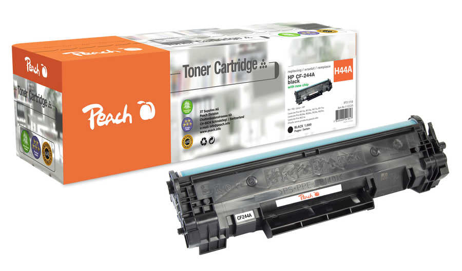Peach 44A (CF244A) Schwarz Toner – Kompatibel – 1'000 Seiten – für HP LaserJet Pro M15w/M15a/M17a u. a.