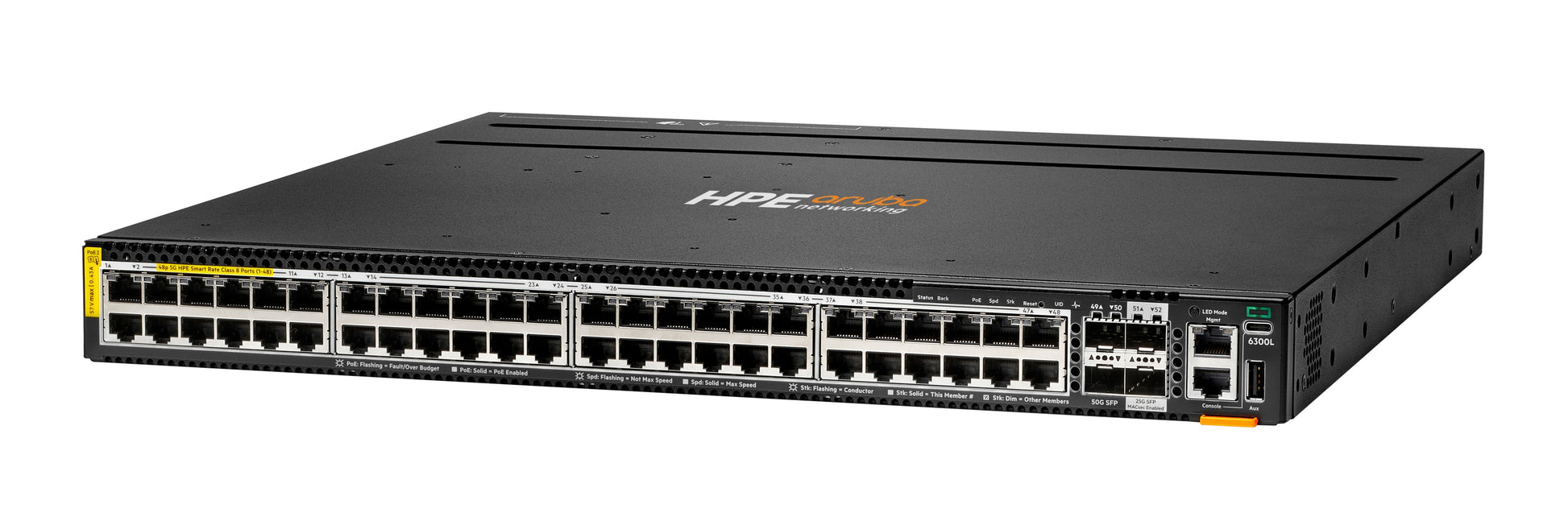 HPE Aruba Networking CX 6300L 48p – Managed Switch – 48×100M/1G/2.5G/5G, 2×SFP56 50G, 2×SFP28 25G, L2