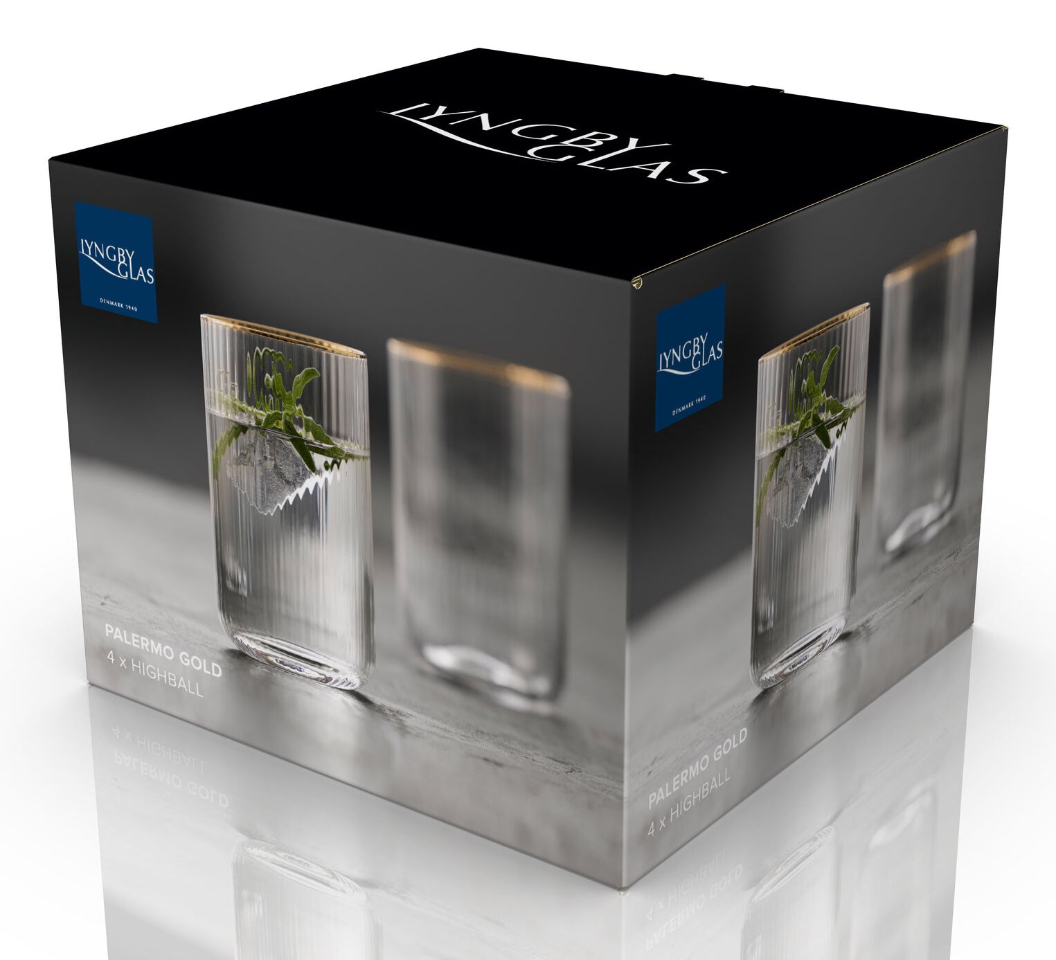 Lyngby Glas Trinkglas Palermo Gold – 4er Set, 500 ml, Ø 7,5 cm, Glas, Gold