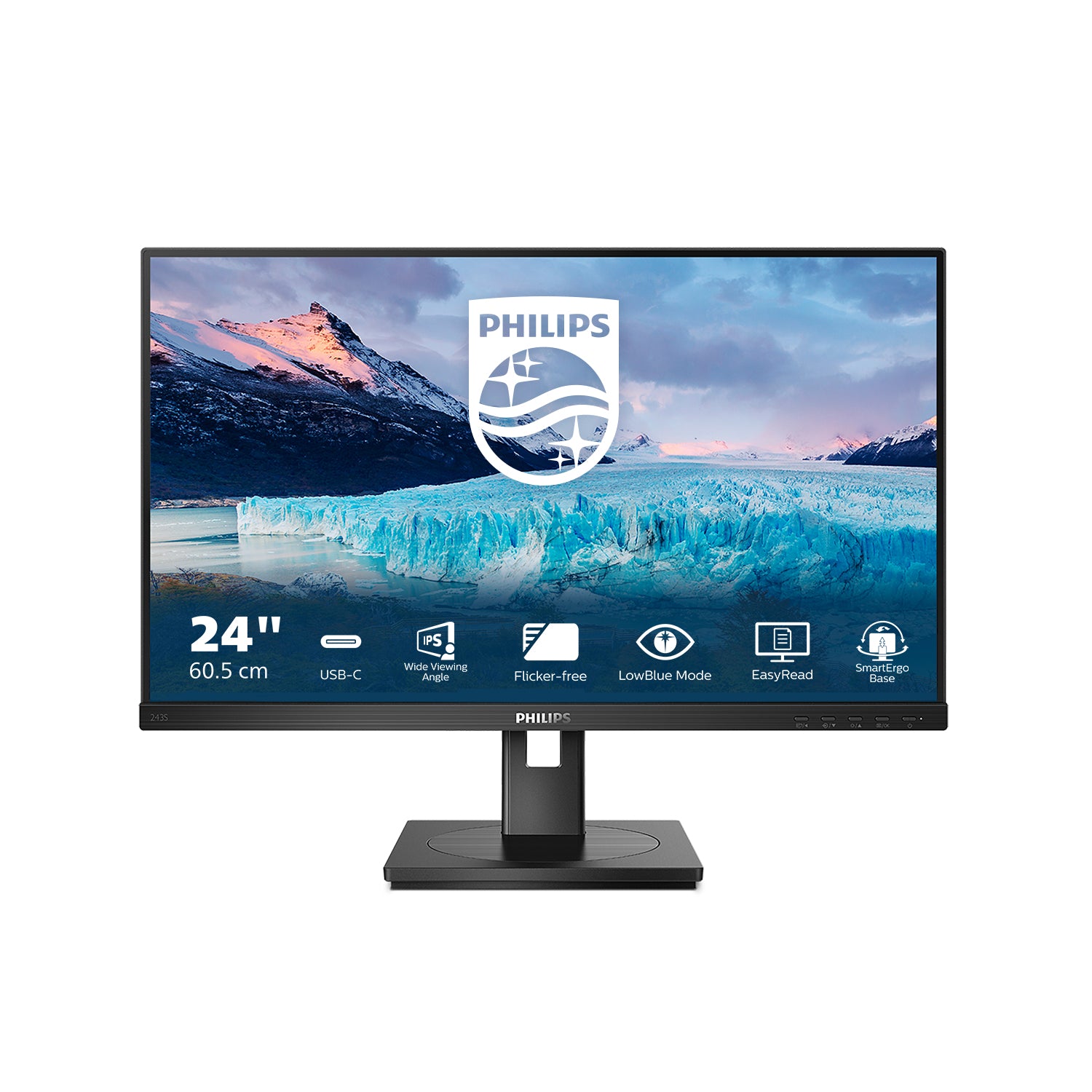 Philips 243S1/00 – Monitor, 23,8", 1920 × 1080 (Full HD), IPS, 75 Hz, 250 cd/m², VESA 100 × 100, Schwarz