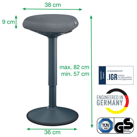 Leitz Hocker Ergo Active – Sitzhöhe 57–82 cm, 110 kg, dunkelgrau