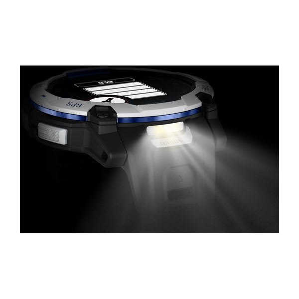 Garmin Instinct 3 50 mm GPS – faserverstärkter Kunststoff Weiss, Sportarmband, Dunkelblau, 100 m, für iPhone