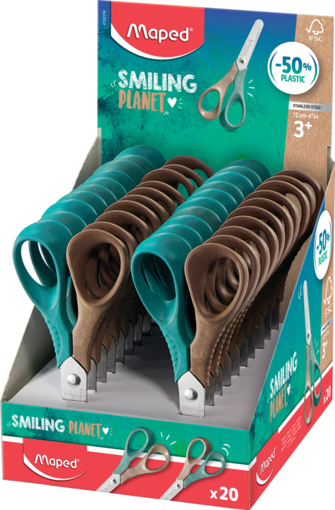 Maped Scheren-Set, abgerundet, für Rechtshänder – Edelstahl, ergonomische 3D-Griffe, Braun/Grün, 24 Stk.