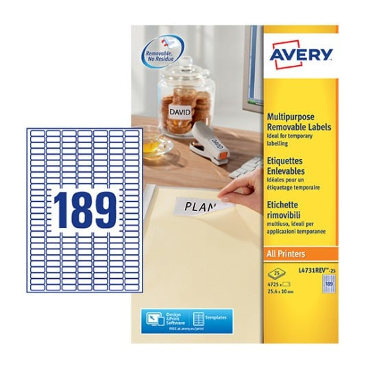 Avery Drucketiketten, 25 mm × 10 mm, weiss, Papier, wiederablösbar, 30 Blatt (5670 Etiketten)